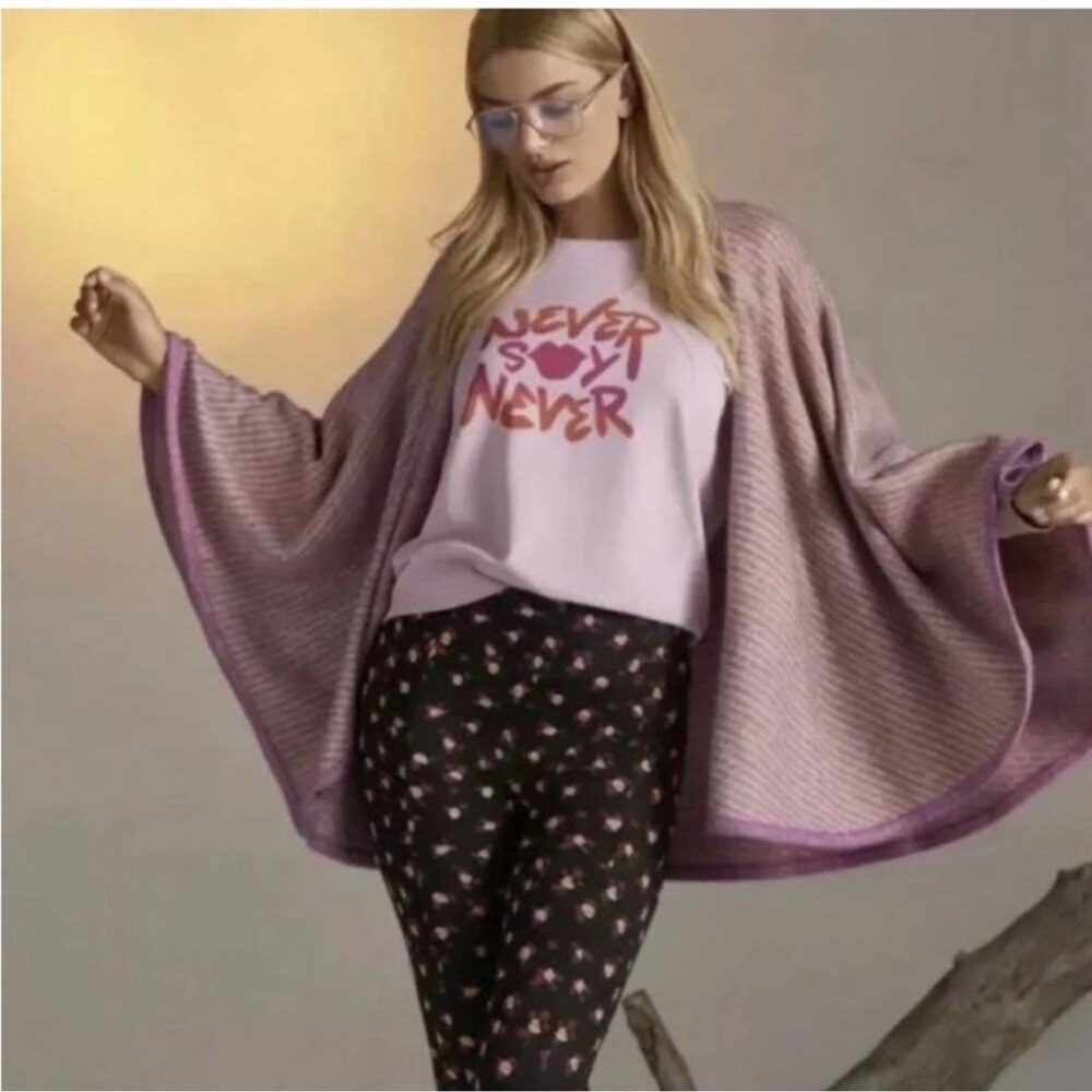 CABI #4272 Harper Cape Shawl Sweater Open Front Pink Striped